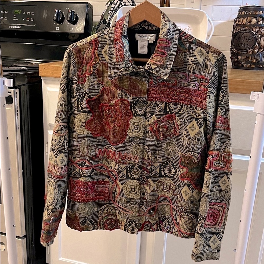 Coldwater Creek Women's Multicolor Embroidered Patterned Jacket Size XS